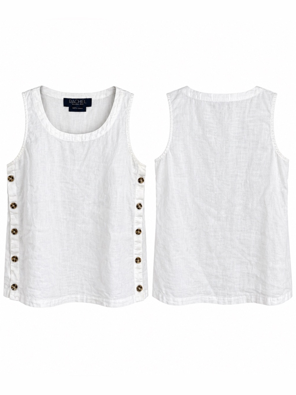 Rachel Roy 100% Linen White Button Side Tank Top Women’s Medium